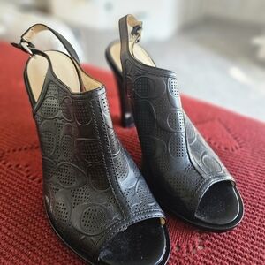 Coach Black Peep-Toe Slingback Heels